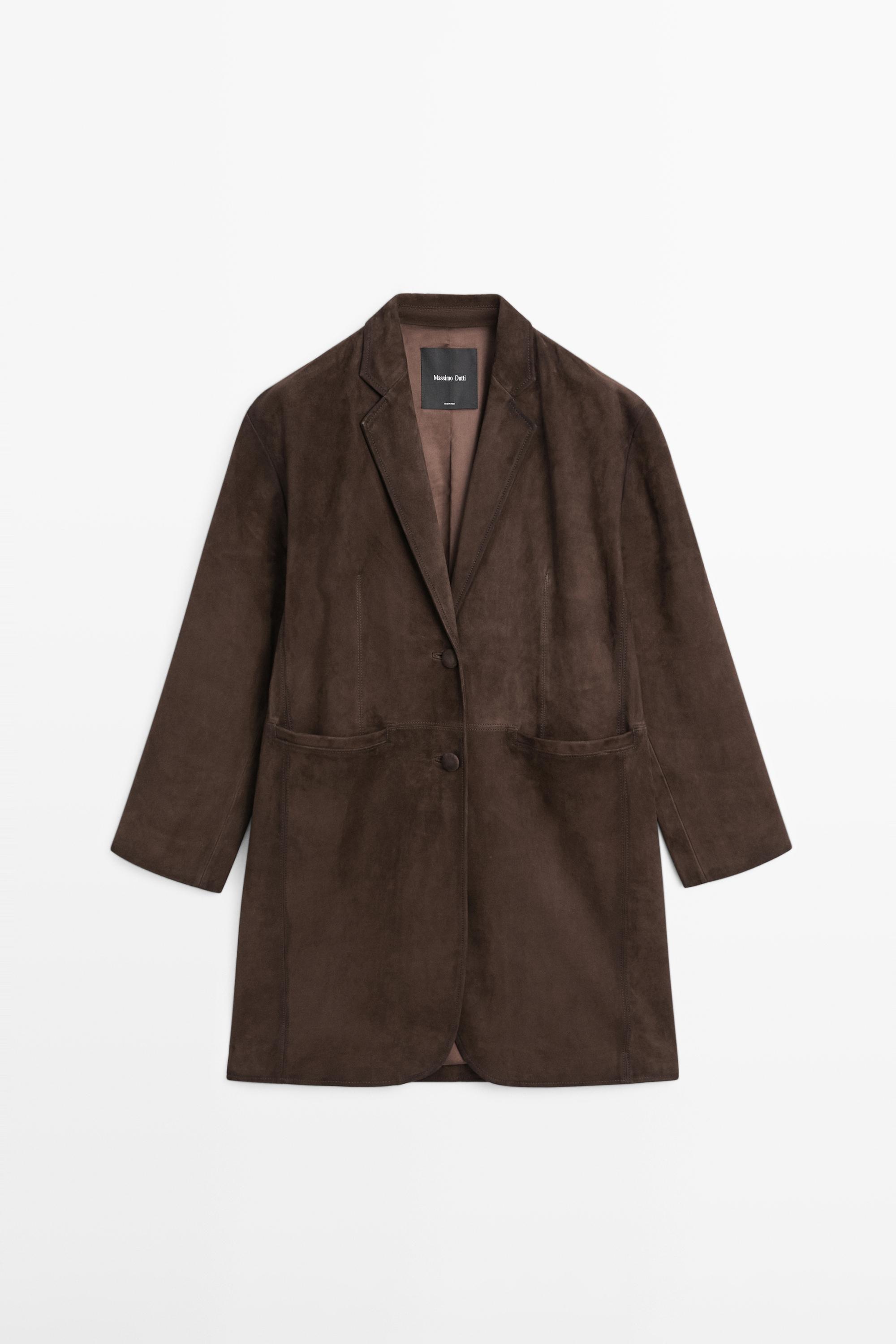 Manteau long en cuir finition daim